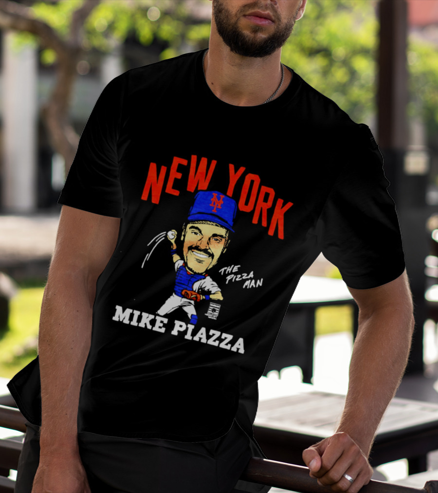 New York Mets Mike Piazza The Pizza Man Caricature T-Shirt