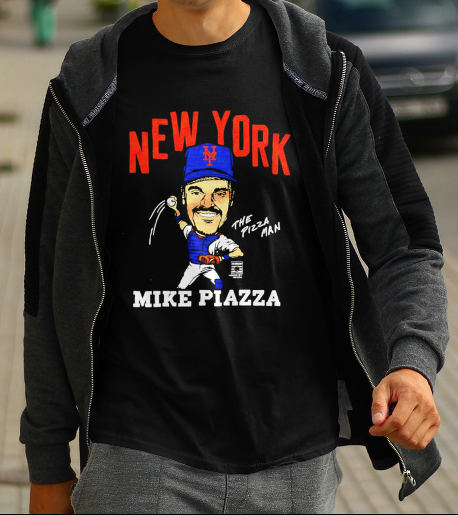 New York Mets Mike Piazza The Pizza Man Caricature T-Shirt