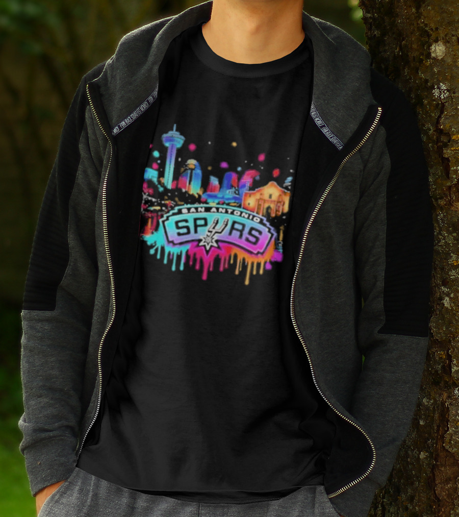 San Antonio Spurs Neon Skyline Colorful Cityscape T-Shirt