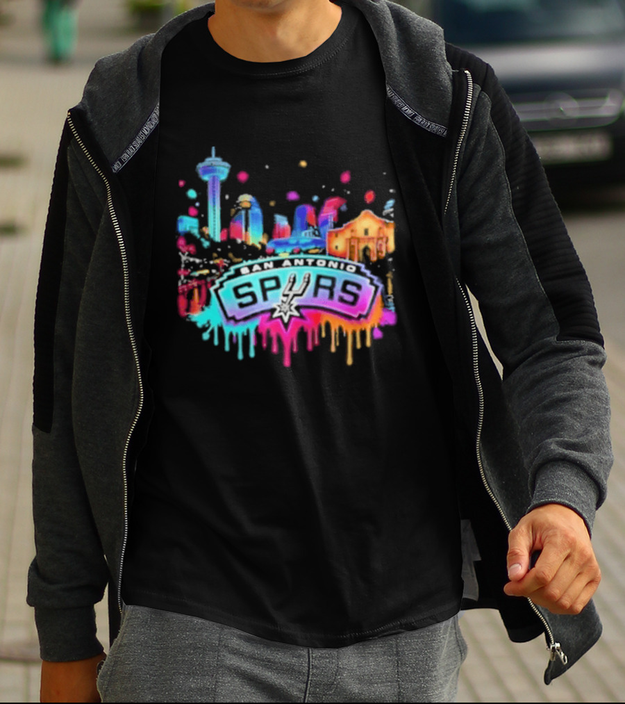 San Antonio Spurs Neon Skyline Colorful Cityscape T-Shirt