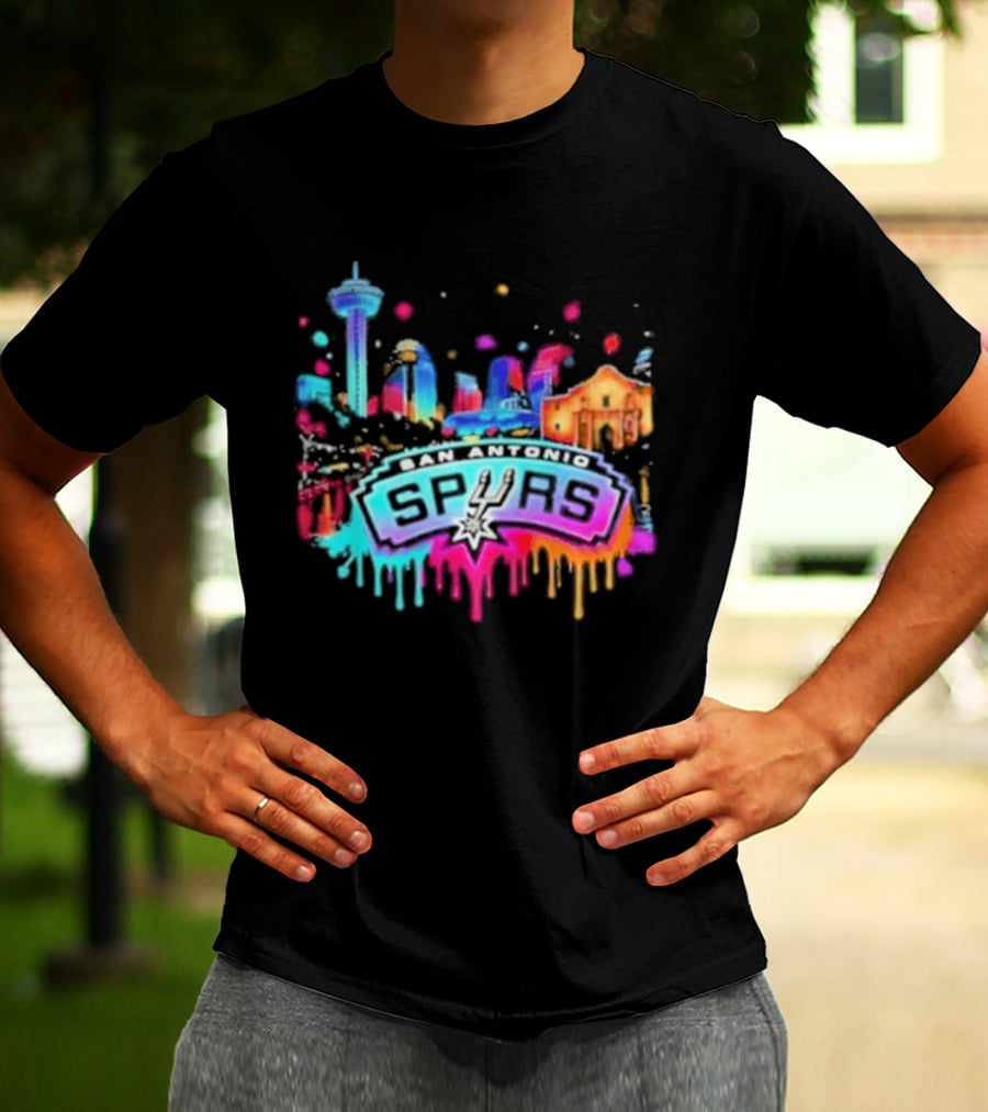 San Antonio Spurs Neon Skyline Colorful Cityscape T-Shirt