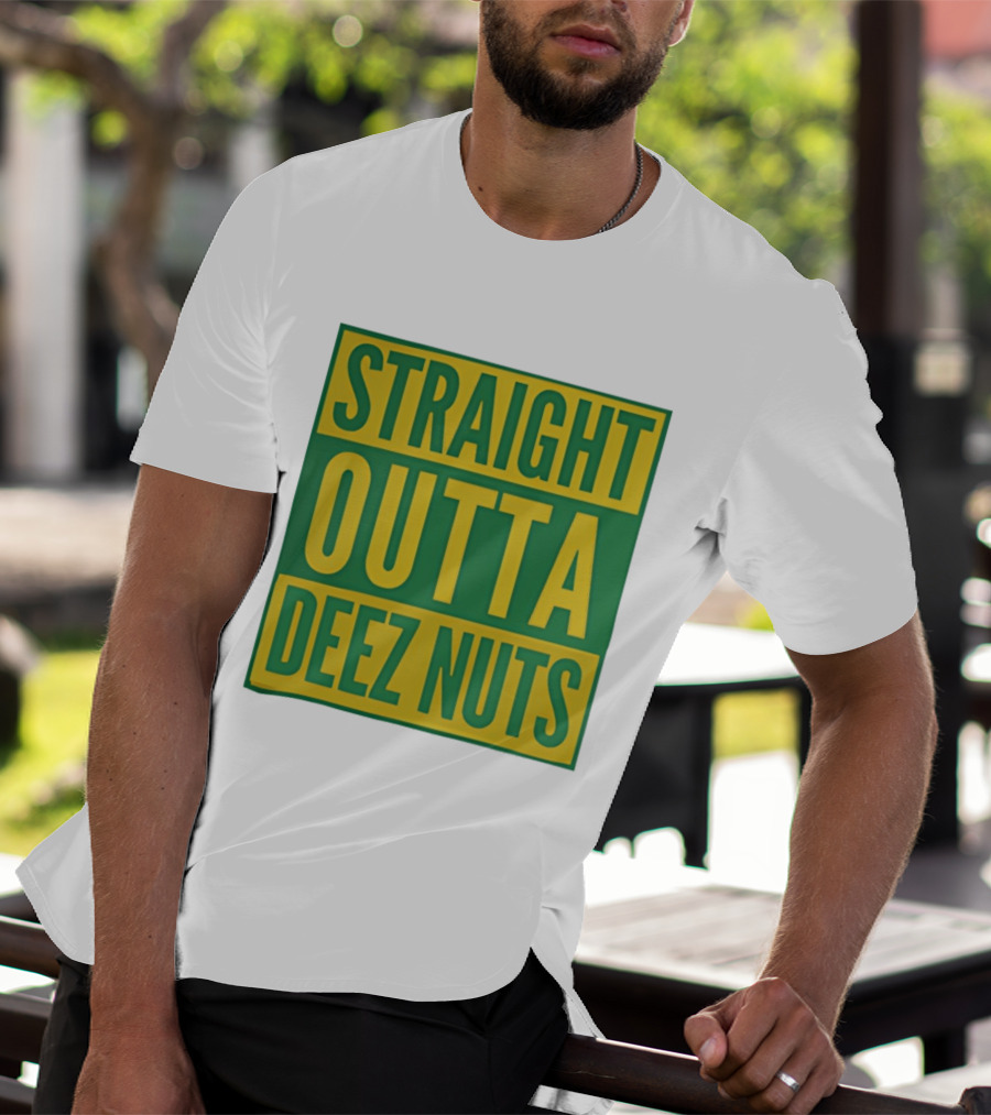 Straight Outta Deez Nuts Bold Yellow Green Block Letters T-Shirt