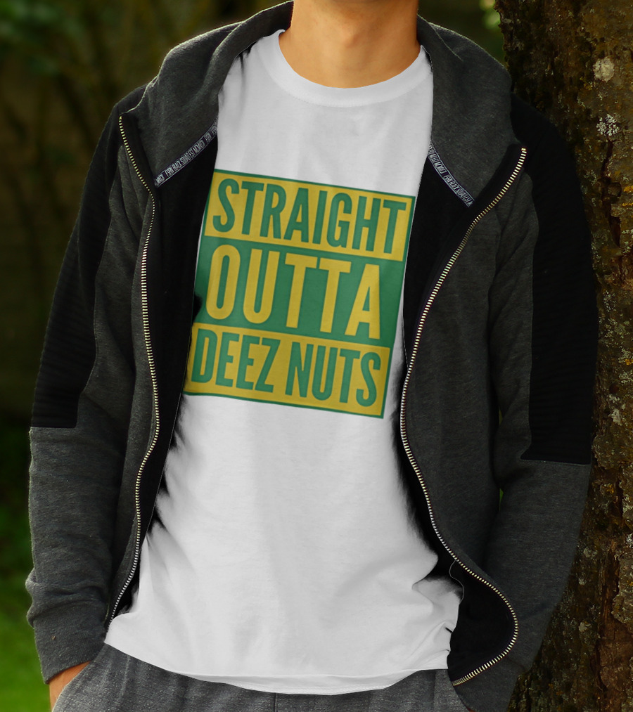 Straight Outta Deez Nuts Bold Yellow Green Block Letters T-Shirt