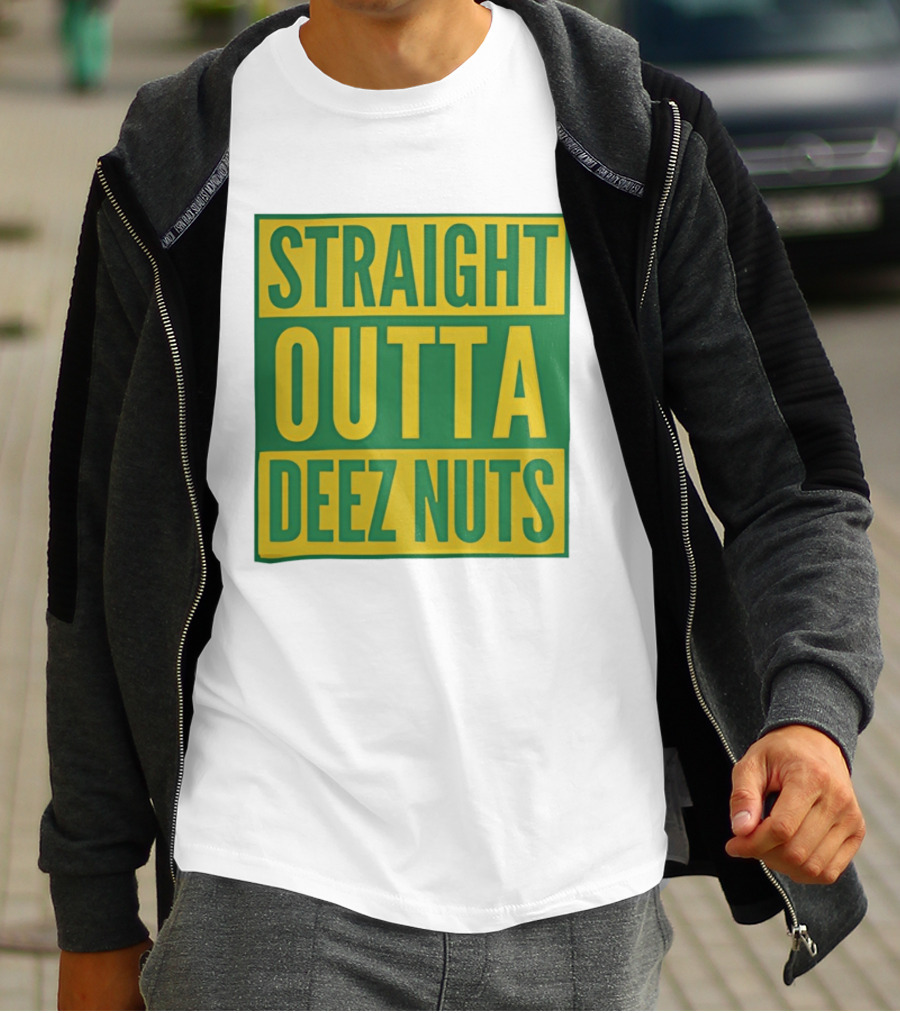 Straight Outta Deez Nuts Bold Yellow Green Block Letters T-Shirt