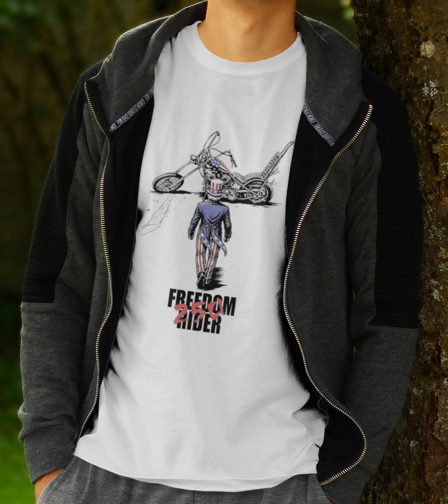 Uncle Sam Freedom Rider 250 Motorcycle Patriotic American Stars And Stripes T-Shirt
