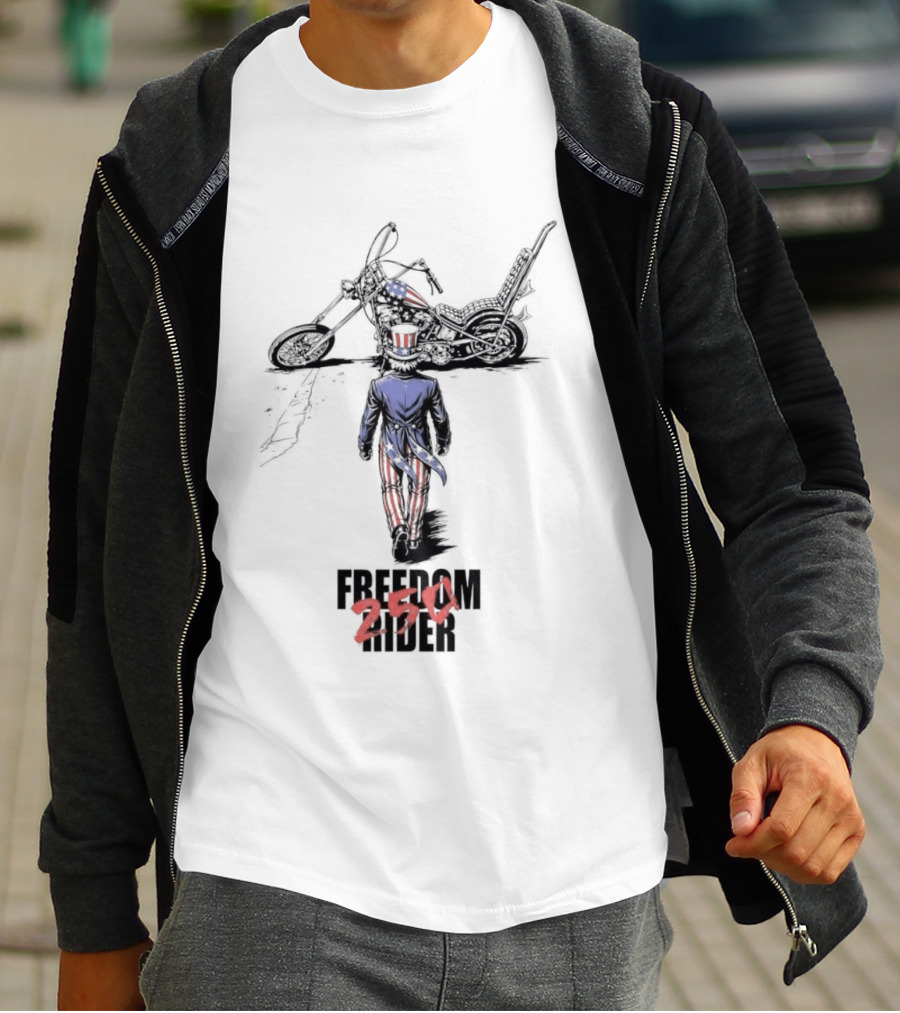 Uncle Sam Freedom Rider 250 Motorcycle Patriotic American Stars And Stripes T-Shirt