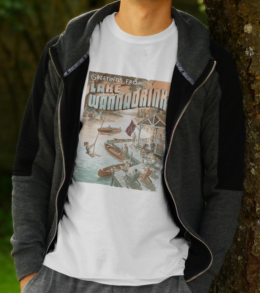 Greetings From Lake Wannadrink Goat Island Madison Social Fat Finger T-Shirt