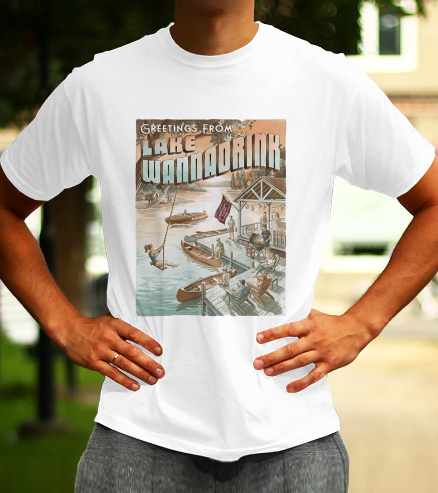 Greetings From Lake Wannadrink Goat Island Madison Social Fat Finger T-Shirt