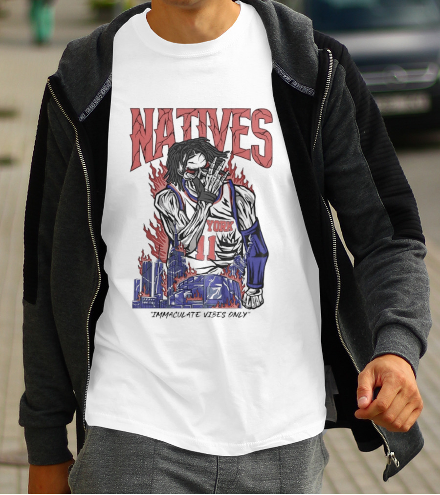 Natives Immaculate Vibes Only Jalen Brunson York 11 Skeleton Statue T-Shirt