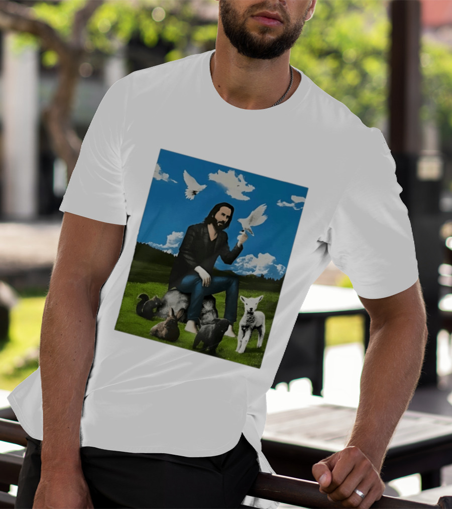Keanu Reeves Peaceful Meadow With Animals And Doves T-Shirt