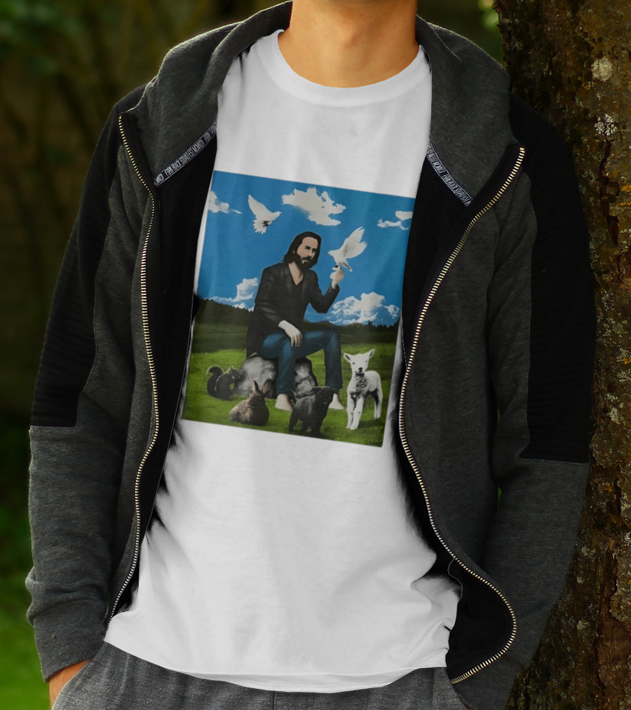 Keanu Reeves Peaceful Meadow With Animals And Doves T-Shirt