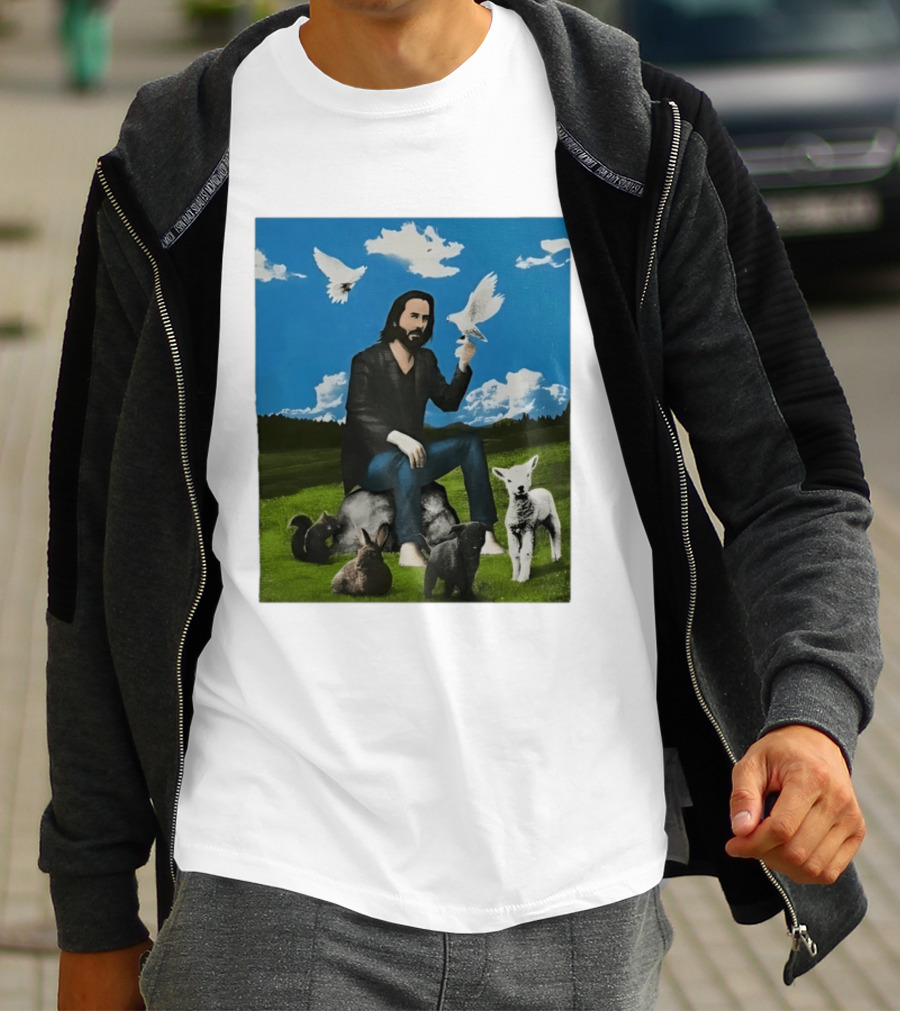 Keanu Reeves Peaceful Meadow With Animals And Doves T-Shirt