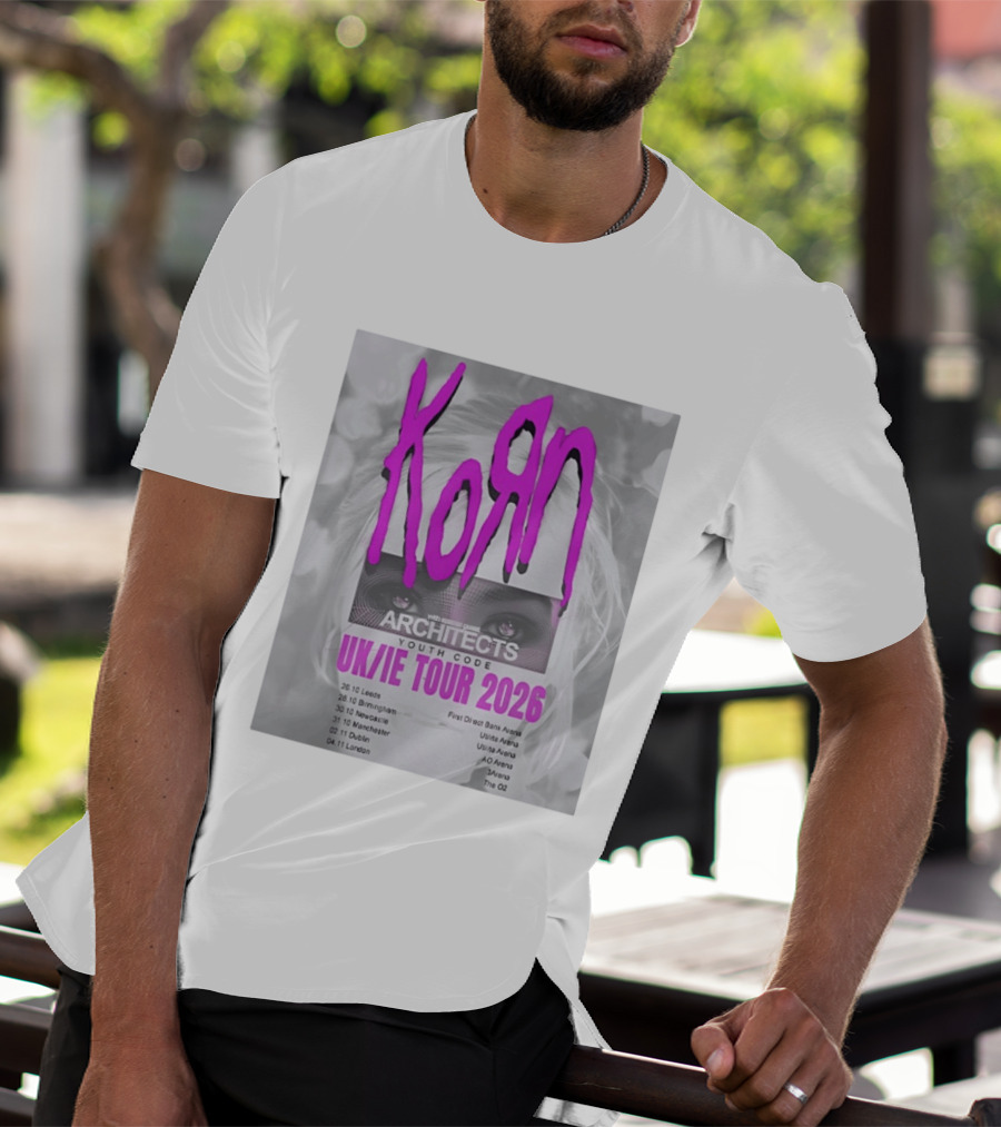 Korn UK/IE Tour 2026 Schedule Architects Youth Code First Direct Arena O2 Arena T-Shirt