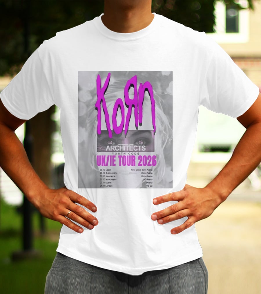 Korn UK/IE Tour 2026 Schedule Architects Youth Code First Direct Arena O2 Arena T-Shirt