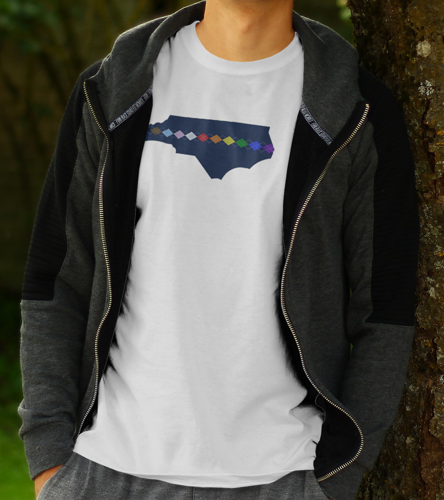 North Carolina Argyle State Map Pattern Inclusivity Message T-Shirt
