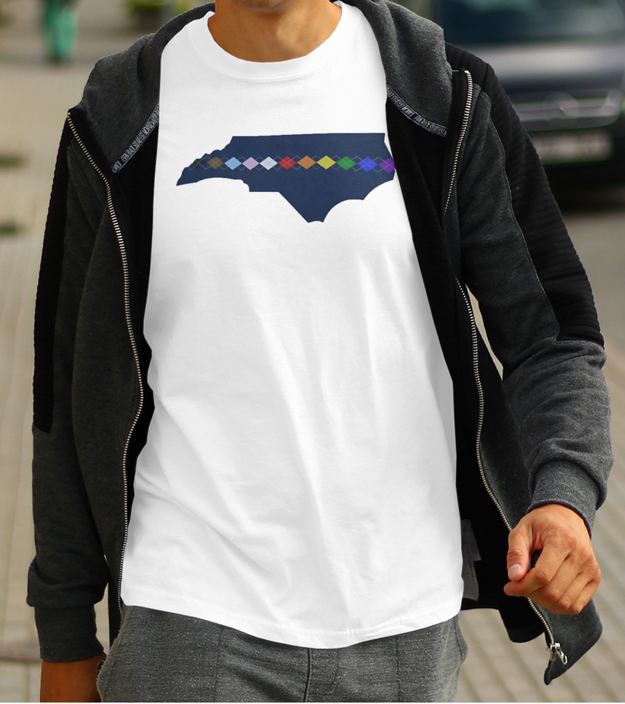 North Carolina Argyle State Map Pattern Inclusivity Message T-Shirt