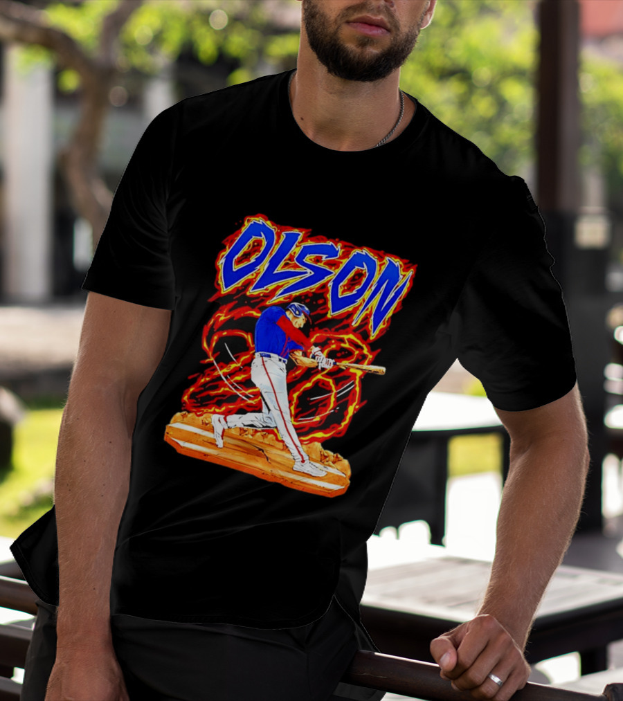 Atlanta Braves Matt Olson Hand Drawn Dynamic Swing Iconic Action T-Shirt