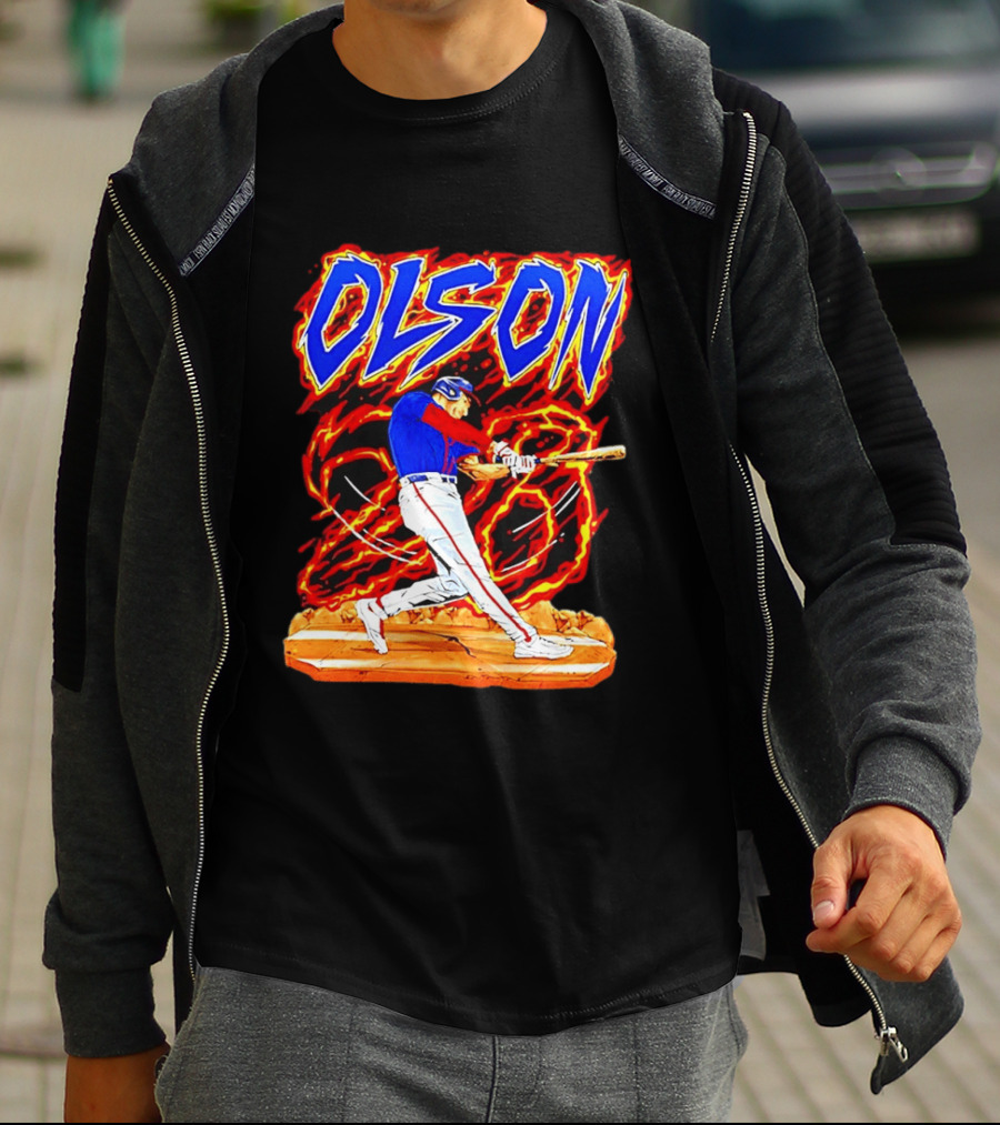 Atlanta Braves Matt Olson Hand Drawn Dynamic Swing Iconic Action T-Shirt