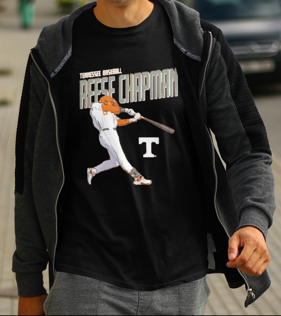Tennessee Baseball Reese Chapman Swinging Action T-Shirt