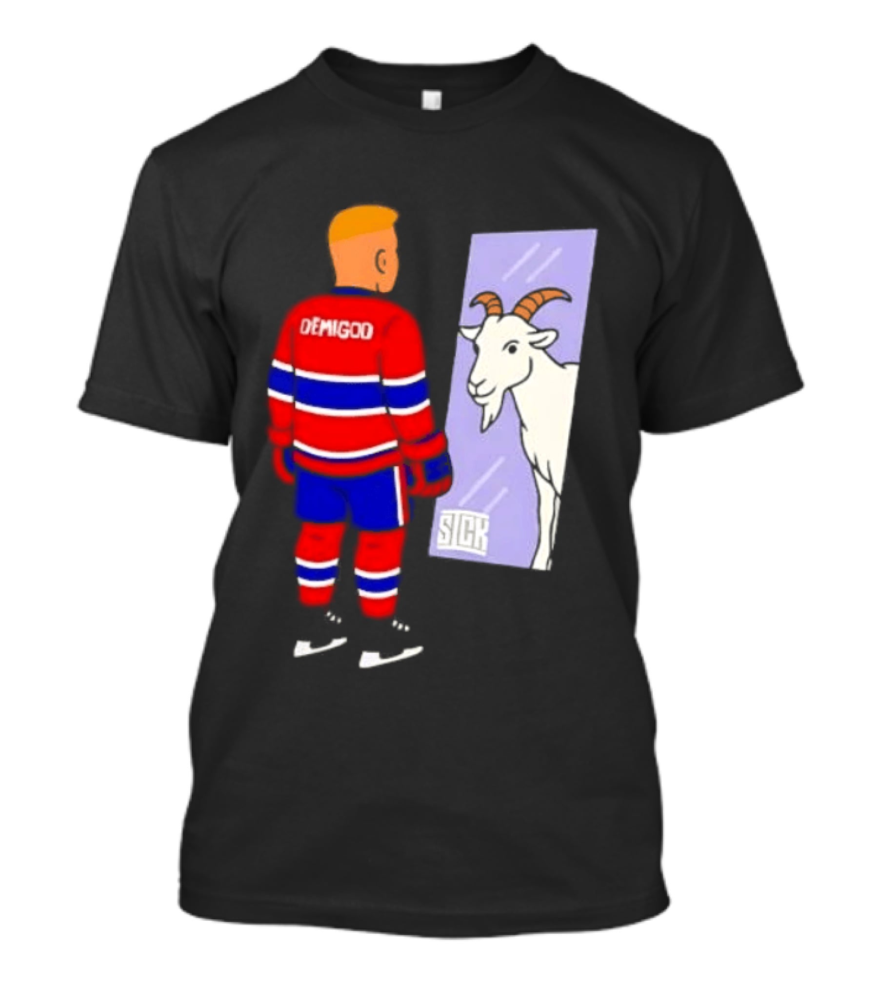 Demigod Hockey Player Looking In Mirror With Goat Reflection T-Shirt