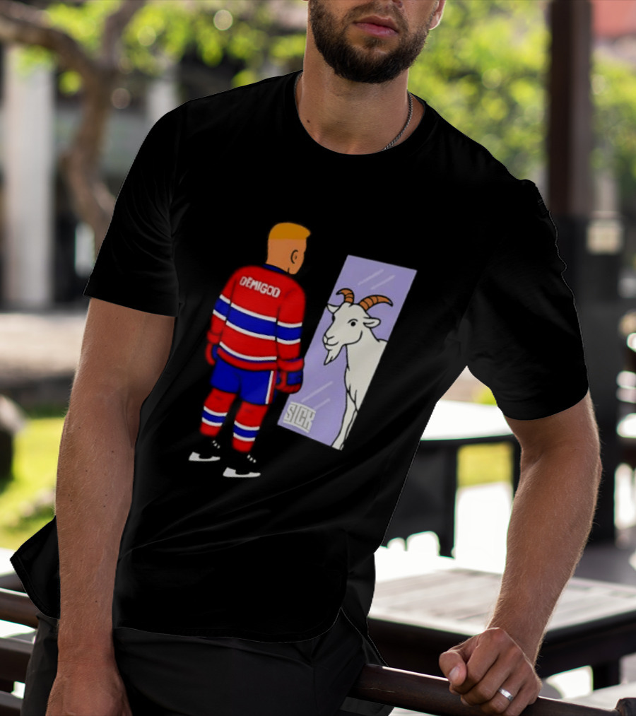 Demigod Hockey Player Looking In Mirror With Goat Reflection T-Shirt