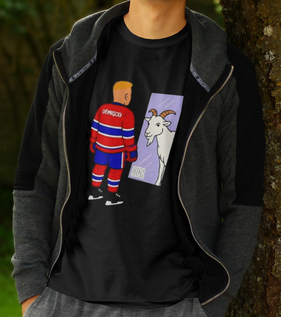 Demigod Hockey Player Looking In Mirror With Goat Reflection T-Shirt