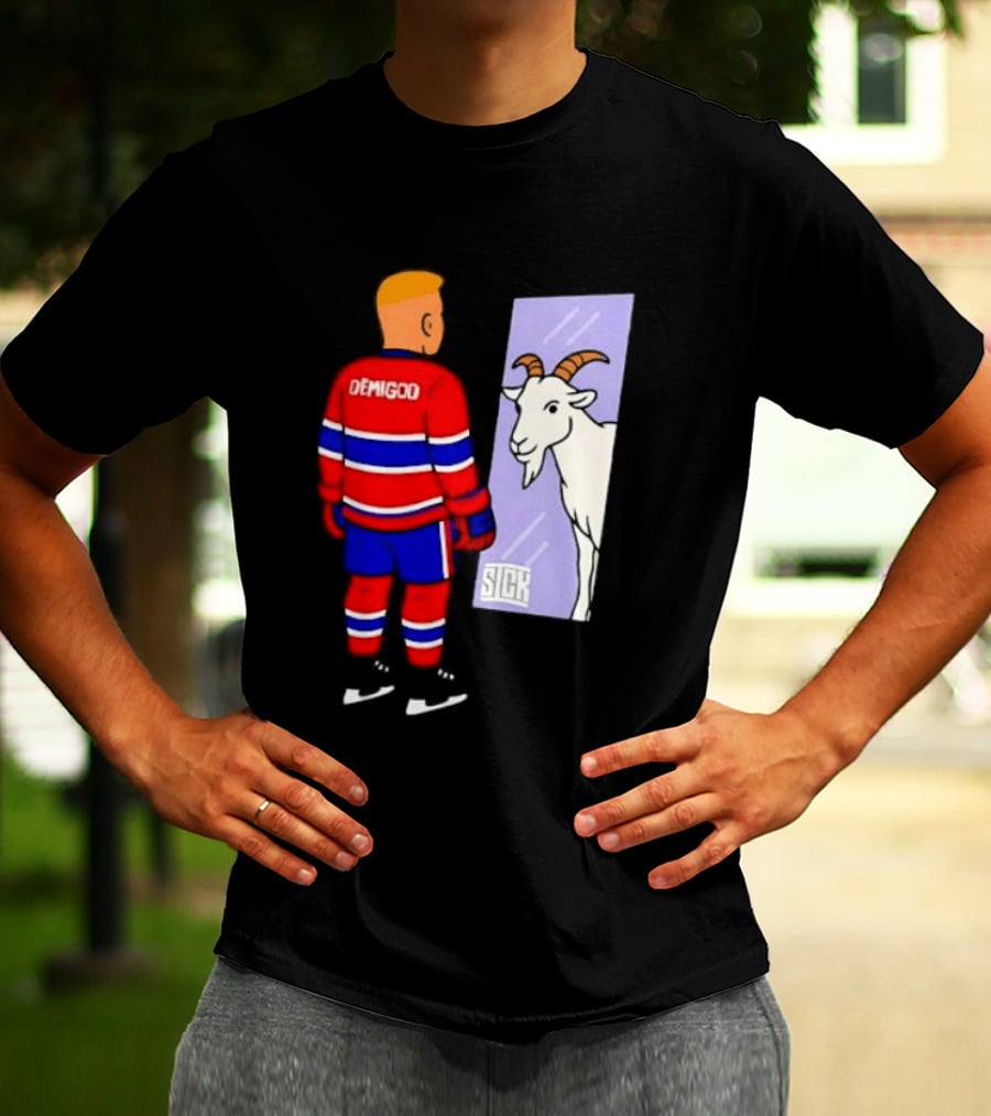 Demigod Hockey Player Looking In Mirror With Goat Reflection T-Shirt