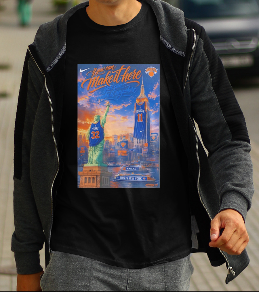 If You Can Make It Here New York Knicks Brunson Towns Jersey Landmark Skyline T-Shirt