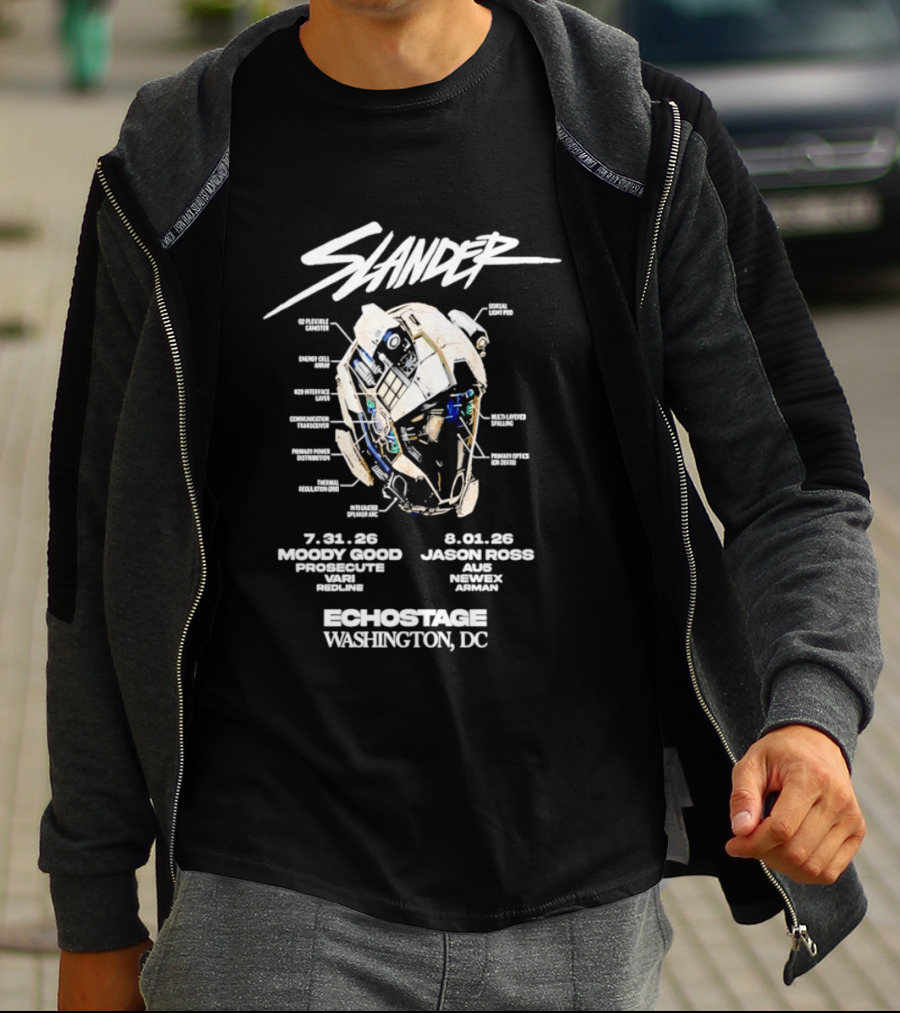 Slander Echostage Washington DC Tour 2026 Moody Good Proxibit Jason Ross AU5 Dabin Mystic Grizzly 7.31.26 9.01.26 Helmet T-Shirt