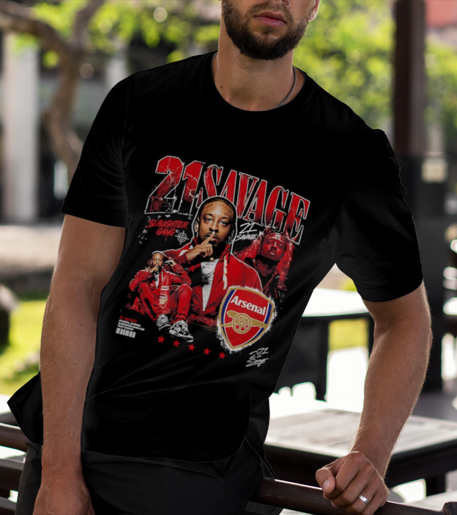 21 Savage Arsenal Collaboration Featuring Slaughter Gang Logos T-Shirt