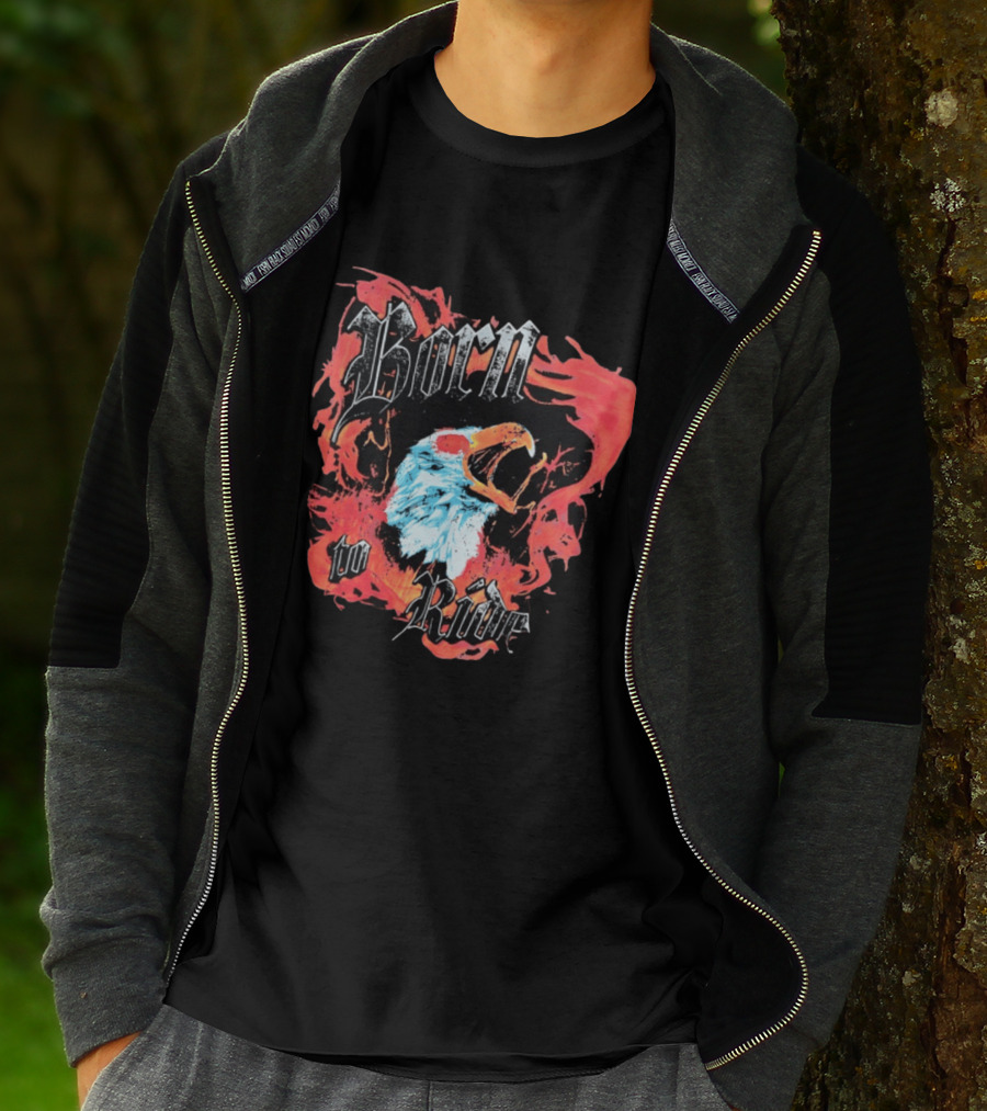 Born To Ride Fiery Bald Eagle Biker T-Shirt