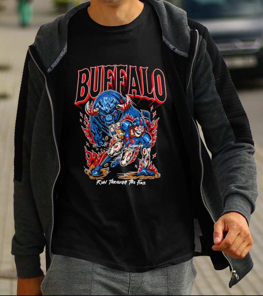 Buffalo Run Through The Fire Football T-Shirt