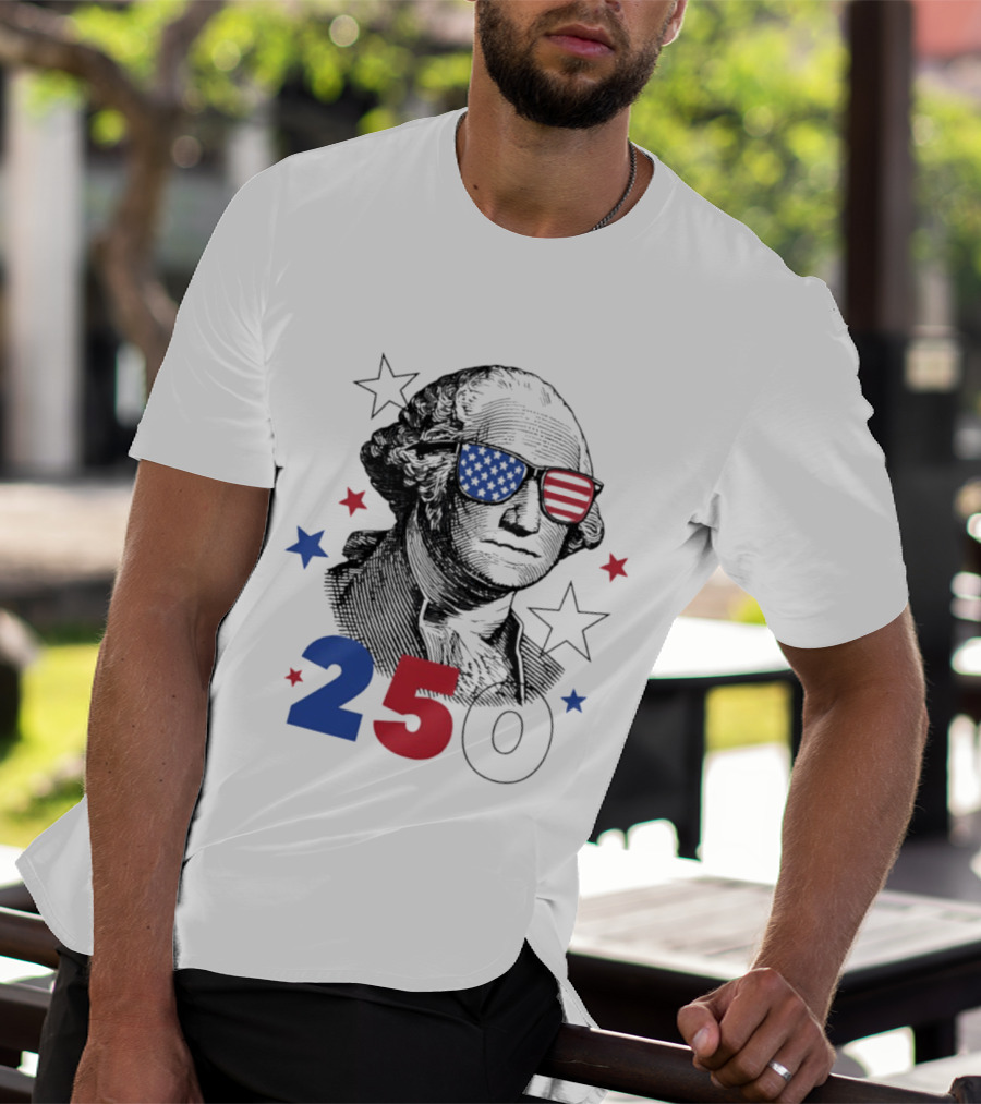 George Washington Patriotic Flag Sunglasses 250 Years United States Celebration T-Shirt