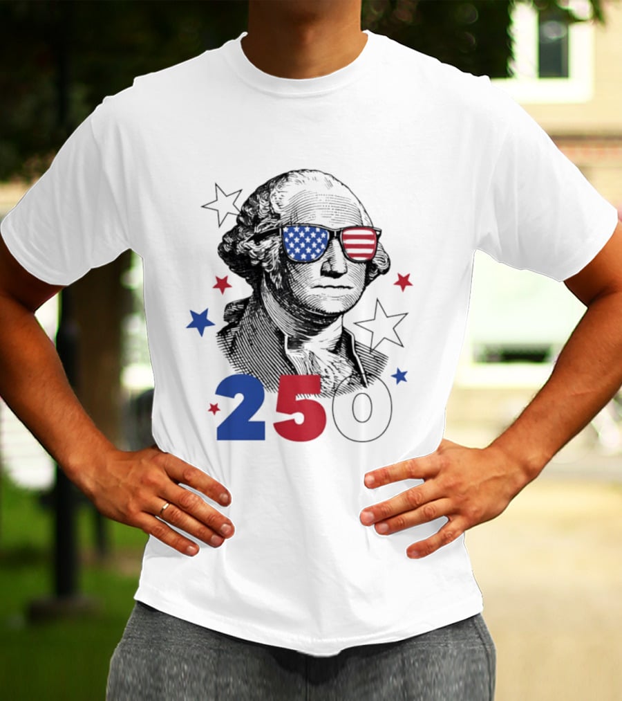 George Washington Patriotic Flag Sunglasses 250 Years United States Celebration T-Shirt
