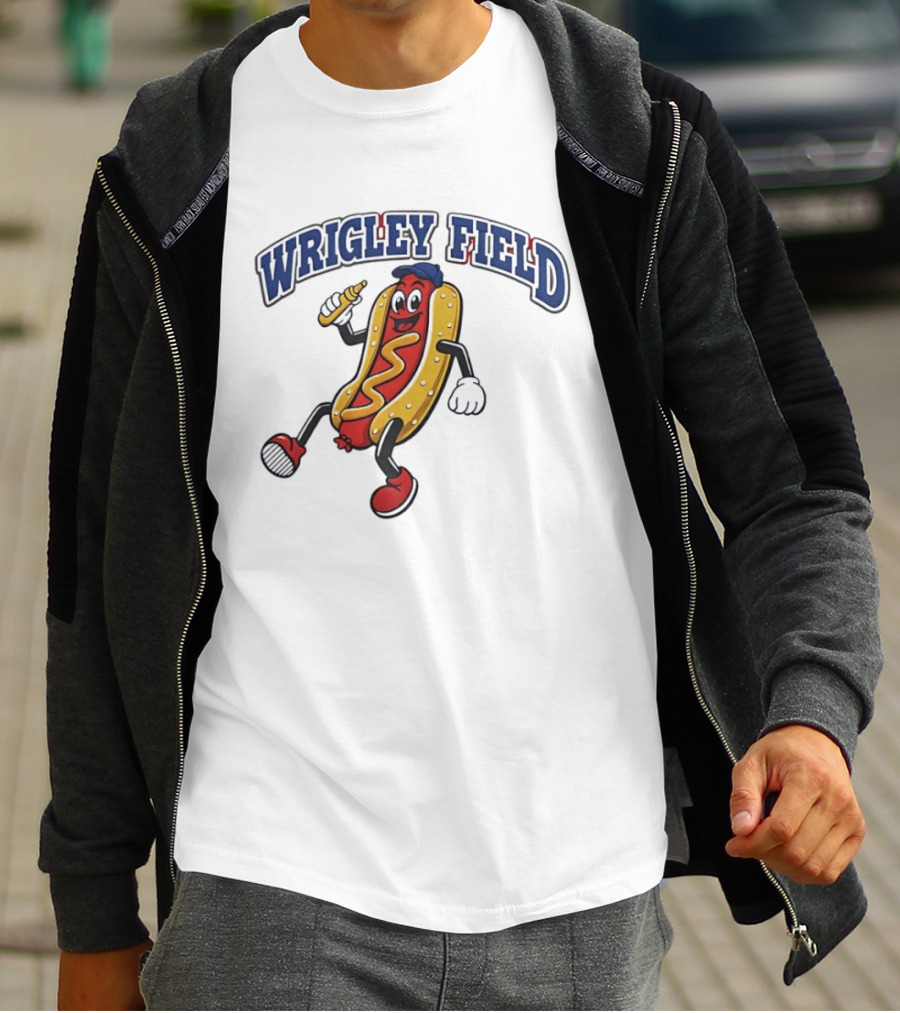 Wrigley Field Hot Dog Mascot Sprint With Mustard T-Shirt