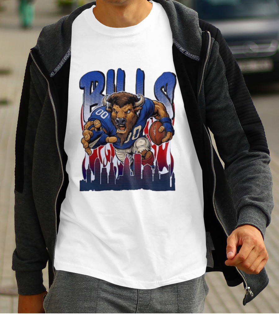 Buffalo Bills Football Running Buff City Skyline T-Shirt