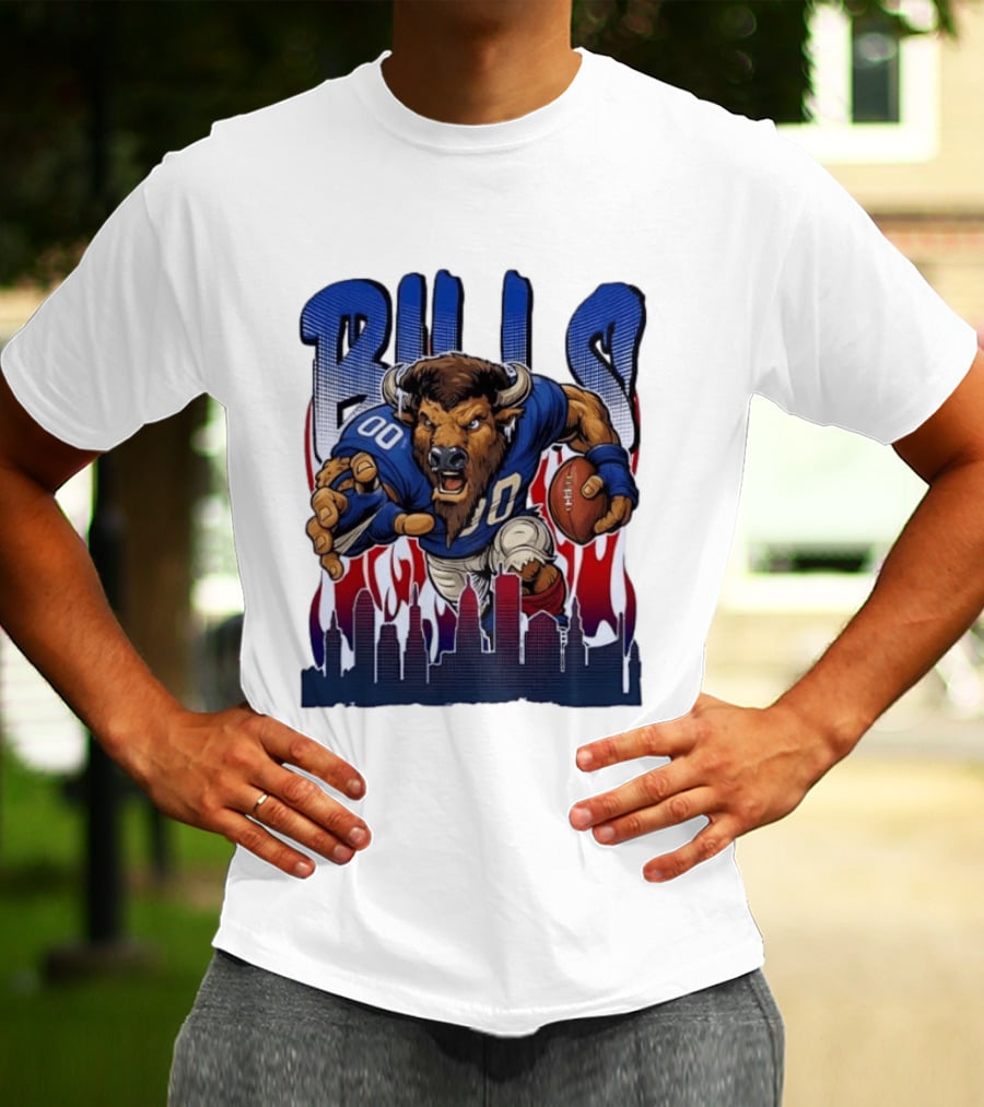 Buffalo Bills Football Running Buff City Skyline T-Shirt