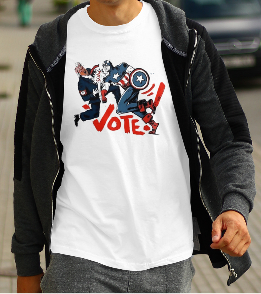 Captain America Punch Donald Trump Vote Comic T-Shirt