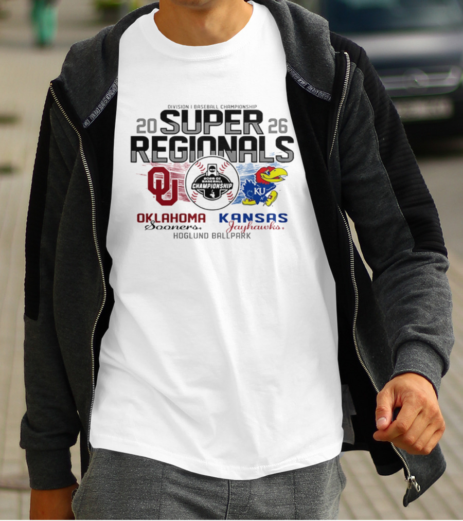 Kansas Jayhawks Vs Oklahoma Sooners Division I Baseball Championship 2026 Super Regionals Hoglund Ballpark T-Shirt