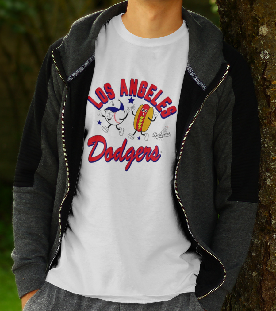 Los Angeles Dodgers Baseball Hot Dog Cartoon Characters T-Shirt