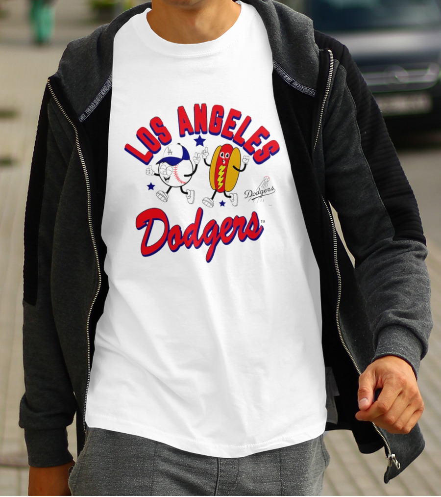 Los Angeles Dodgers Baseball Hot Dog Cartoon Characters T-Shirt
