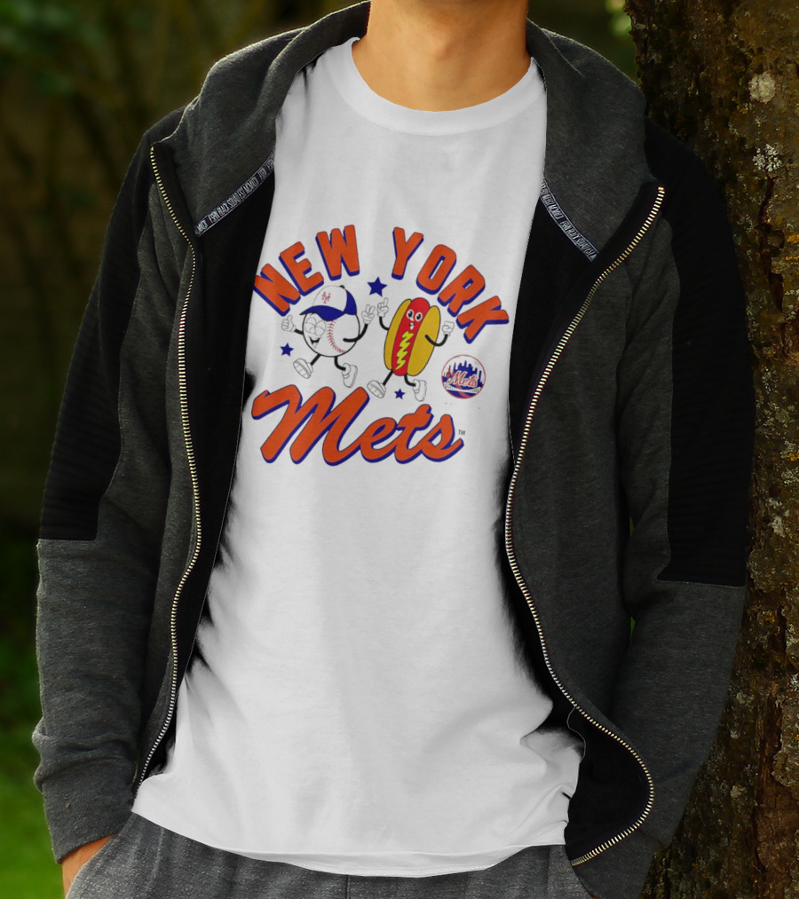 New York Mets Hot Dog Cartoon Baseball T-Shirt