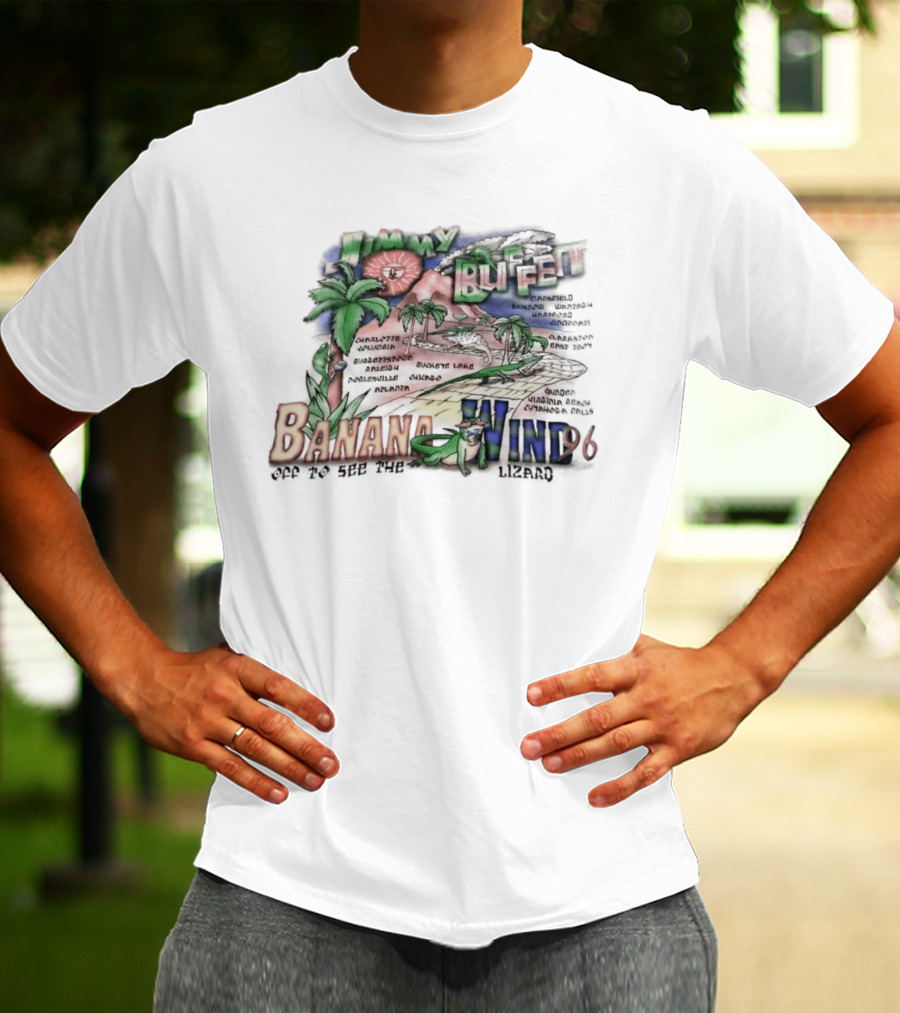 Jimmy Buffett Banana Wind 96 Off To See The Lizard Tropical Scene Palm Trees T-Shirt