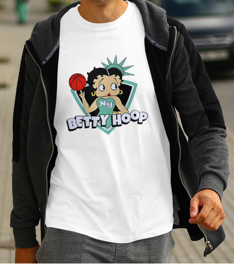 New York Liberty Betty Hoop Basketball Character NY Statue Of Liberty Crown T-Shirt