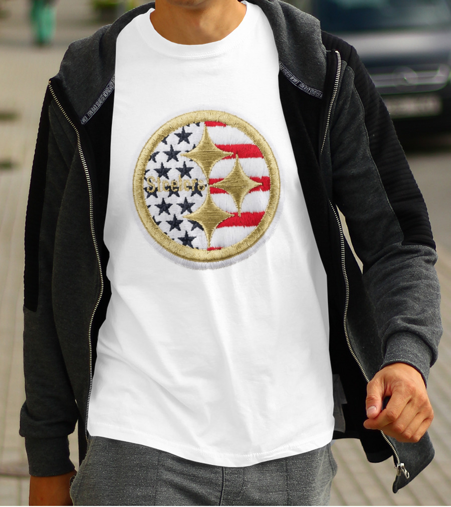 Steelers America 250 Stars And Stripes Patch USA Flag Embroidery T-Shirt
