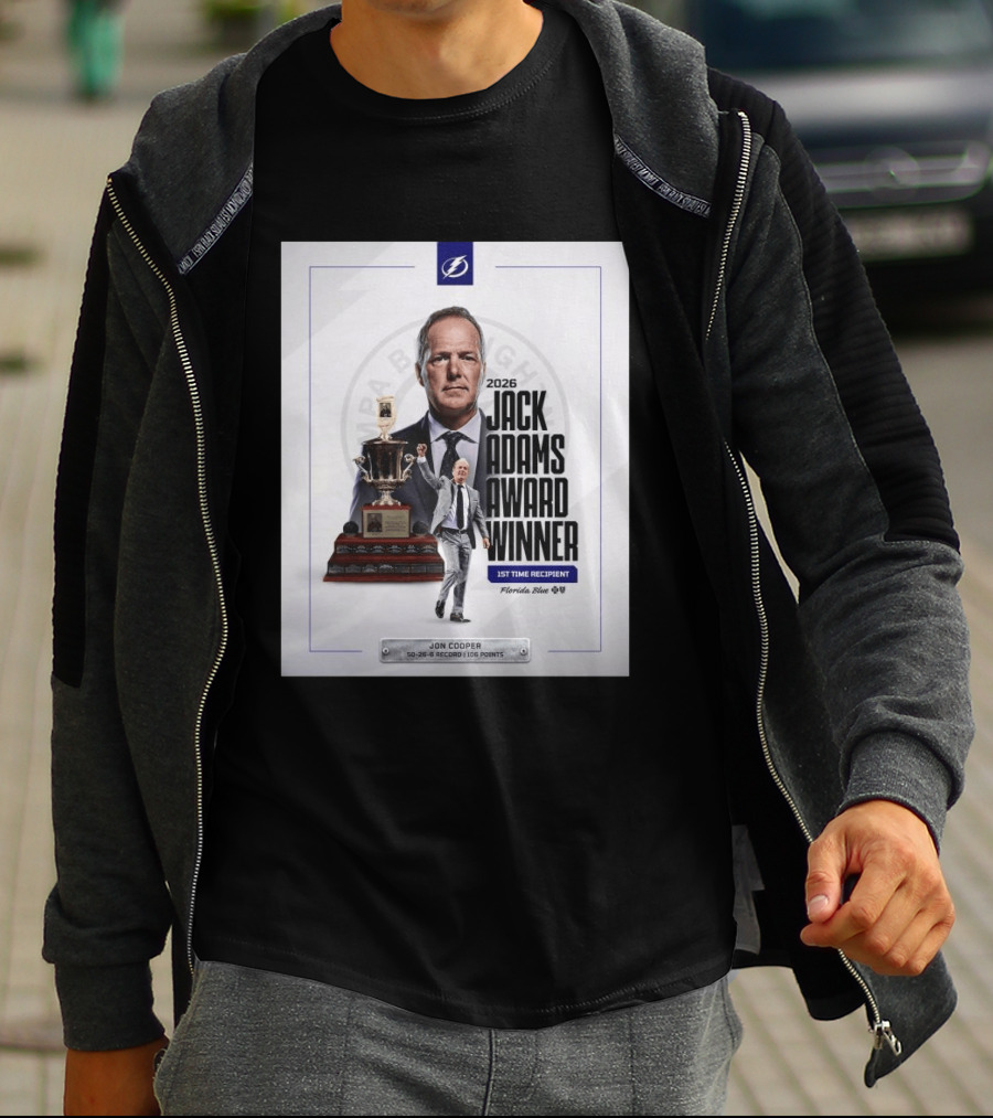 2026 Jack Adams Award Winner Jon Cooper Florida Blue Tampa Bay Lightning 1st Time Recipient 50 26 6 Record 108 Points T-Shirt