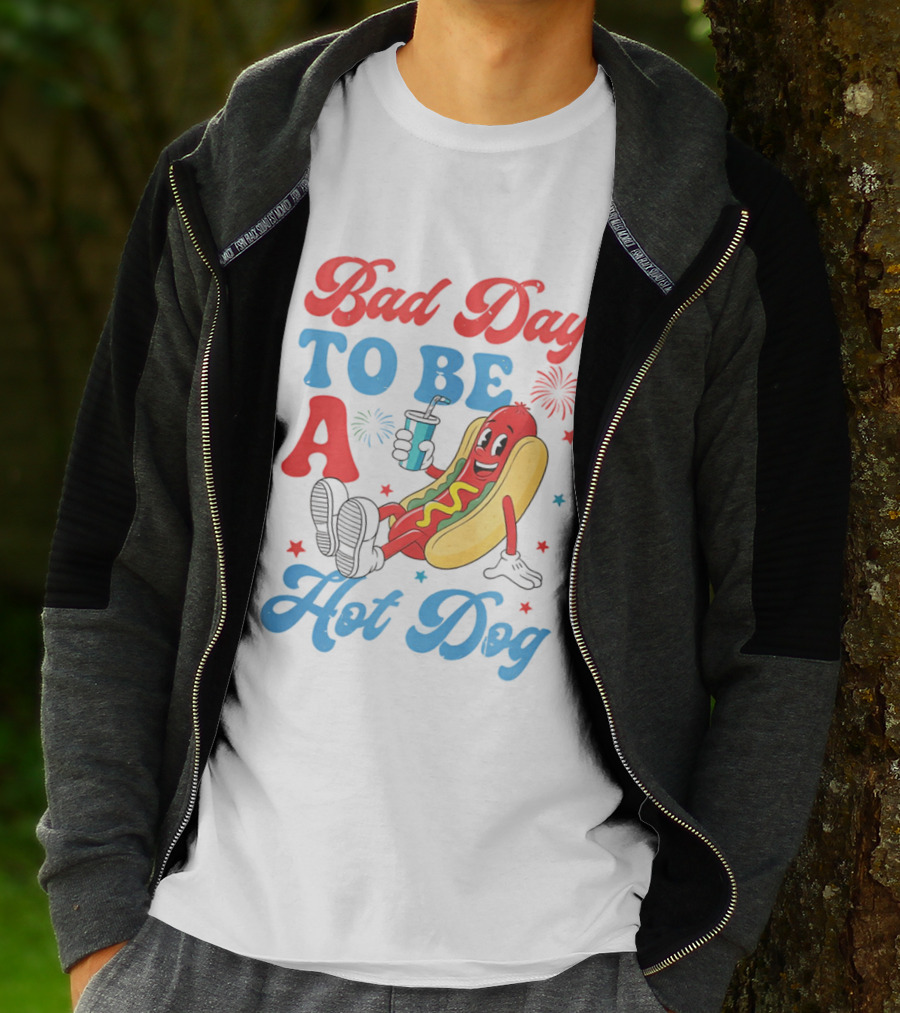Bad Day To Be A Hot Dog Cool Cartoon Character With Drink T-Shirt