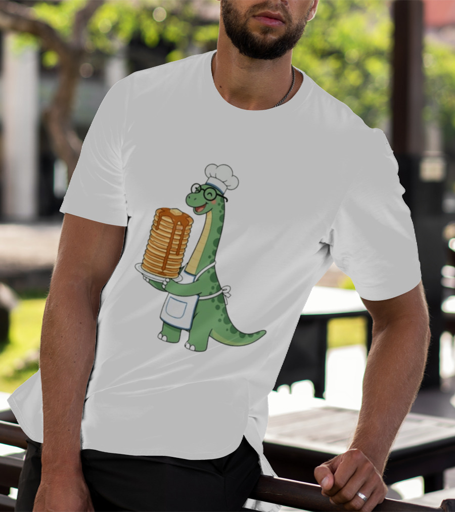 Chef Dinosaur With Towering Pancakes And A Smile T-Shirt