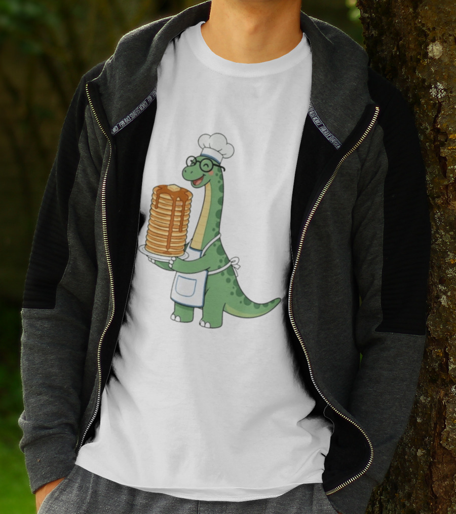 Chef Dinosaur With Towering Pancakes And A Smile T-Shirt