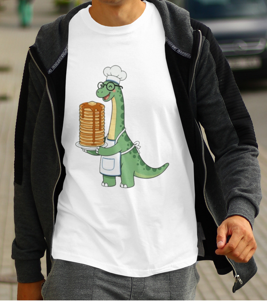 Chef Dinosaur With Towering Pancakes And A Smile T-Shirt